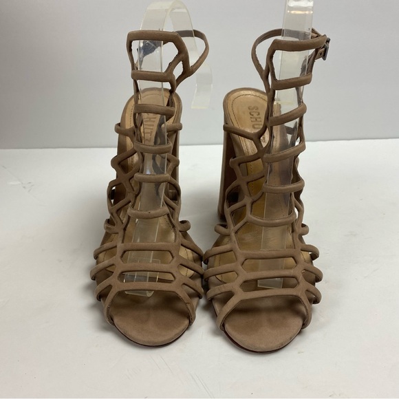 Schutz Women's Jaden Dress Strappy Gladiator Sandals Heels Tan Taupe Nubuck 7.5 - Picture 2 of 13